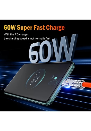 Çift Dönen Hızlı Şarj Kablosu Usb C Tip-c Şarj Cihazı Sıvı Silikon Kablo Huawei Orange 2m Diğer