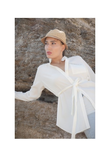 Charmwear Uzunkol Cepli Bluz Beyaz