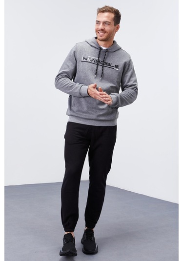 Tommy Life Gri Melanj Kanguru Cep Standart Kalıp Kapüşonlu Erkek Sweatshirt - 87883 GRİ MELANJ