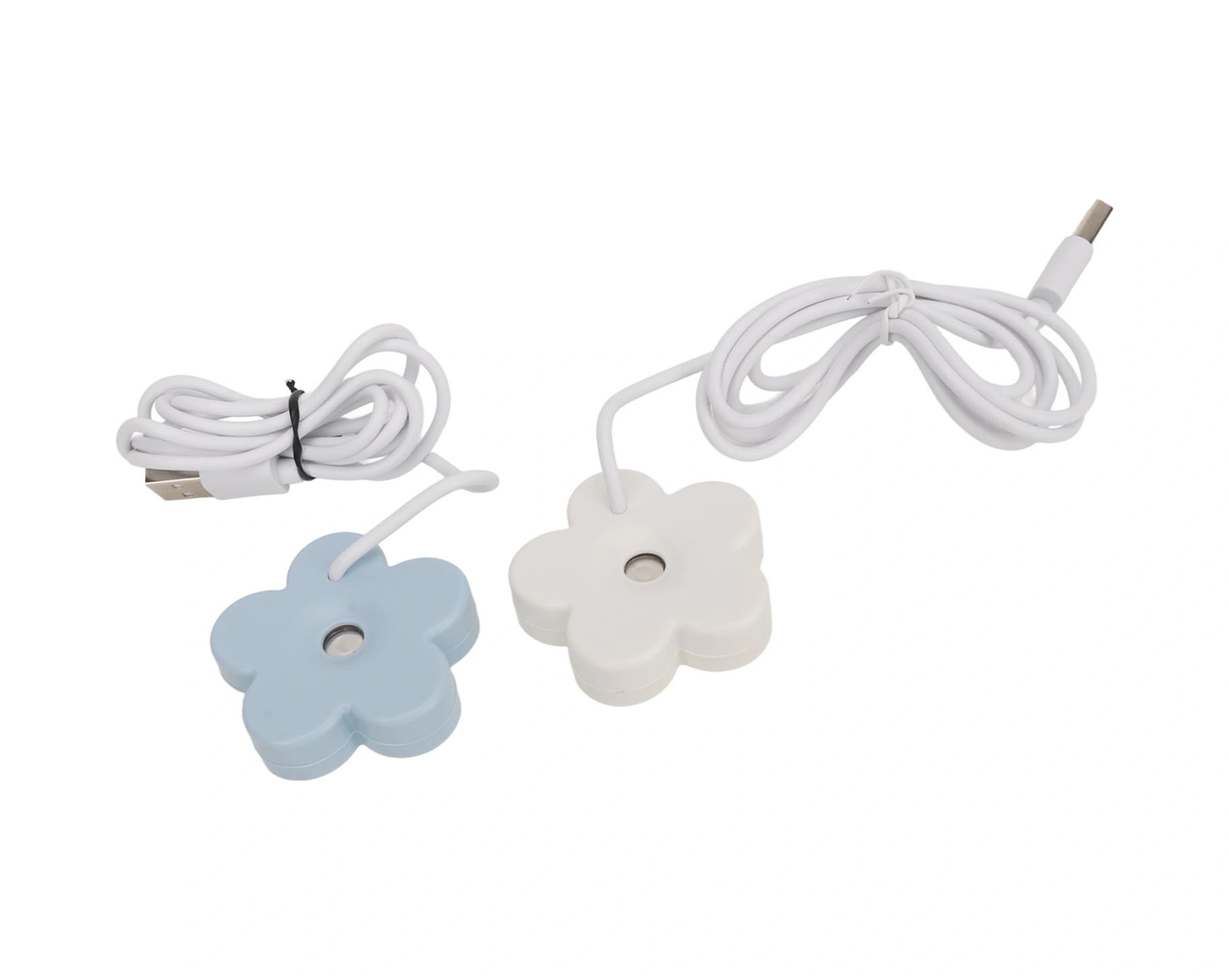 Geeroyoo Beyaz Ve Mavi Mini Çiçek Desenli Usb Nemlendirici, Ev Ve Araç İçin Taşınabilir, Su Yokken Otomatik Kapatma, Sessiz Çalışma, Ipx7 Su Geçirmez 2 Adet Paket