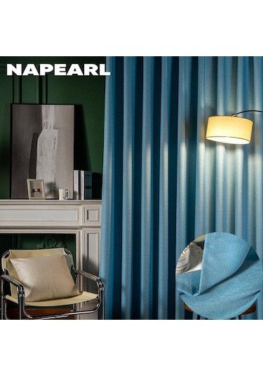 Mavi 1 Adet Basit Tarzı Renkli Tül Çekme Pilili Bant Pencere Perdesi Nispeten Kalın Sırf Perde Oturma Odası Mutfak Perdesi Napearl W100cm X L250cm