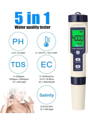 Maoyaya Profesyonel Su Kalite Dijital Test Cihazı Ph/ec/tds/tuzluluk/termometre