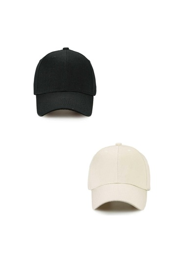 Unisex Ayarlanabilir Spor Bej-siyah Basic Kep Şapka 2'li Set Bej - Siyah