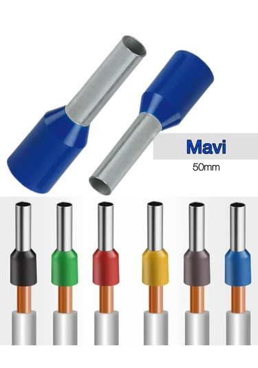 İzoleli Tek Girişli Yüksük 50mm Mavi 100 Adet