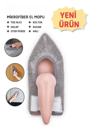 Mikrofiber Bezli Temizlik El Mopu Gri