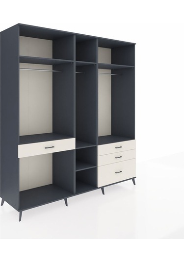 Kronos Dolap 7 Raflı 4 Çekmeceli 3 Askılı 220x59x243 Antrasit-antrasit/aytaşı Antrasıt/aytası