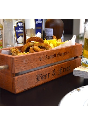 Ahşap Kızartma Atıştırmalık Sunum Kasası 26cm X 15cm Yükseklik 8cm