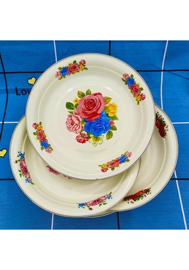 Yemek Tabağı Porselen Büyük Kapasiteli Çiçek Desenli Zarif Meze Yemek Servis Emaye Tabak D