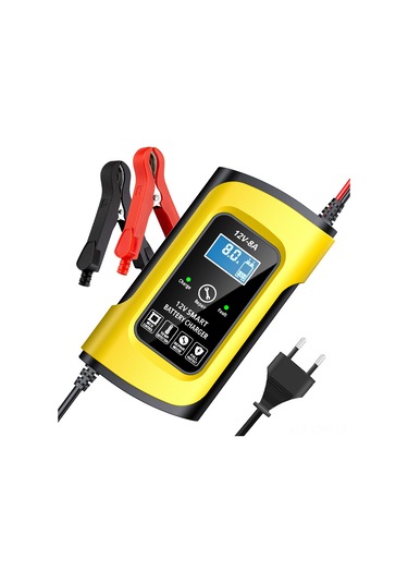 Ranyeek 12v Akıllı Akü Şarj Cihazı - Zayıf Akü Aktivasyonu, Sıcaklık Algılama, Lcd Ekranlı, Geniş Uyumlu 4-140ah - Sarı, Avrupa Standartı 100-240v