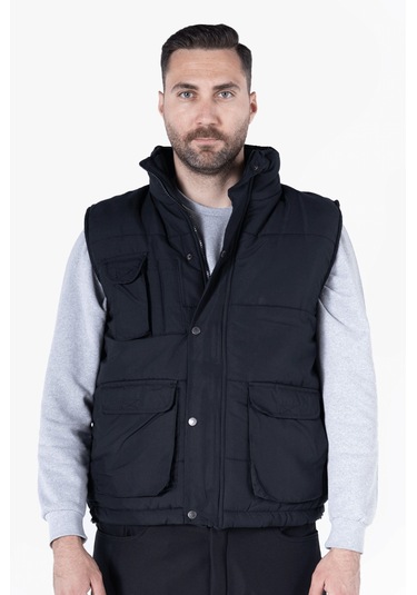 Elyaf Dolgulu Dik Yakalı Yelek Siyah