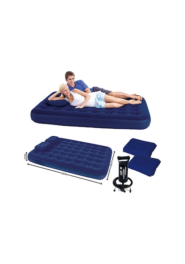 Bestway 67374 Çift Kişilik Şişme Yatak + Pompa + 2 Yastık 203 CM Lacivert