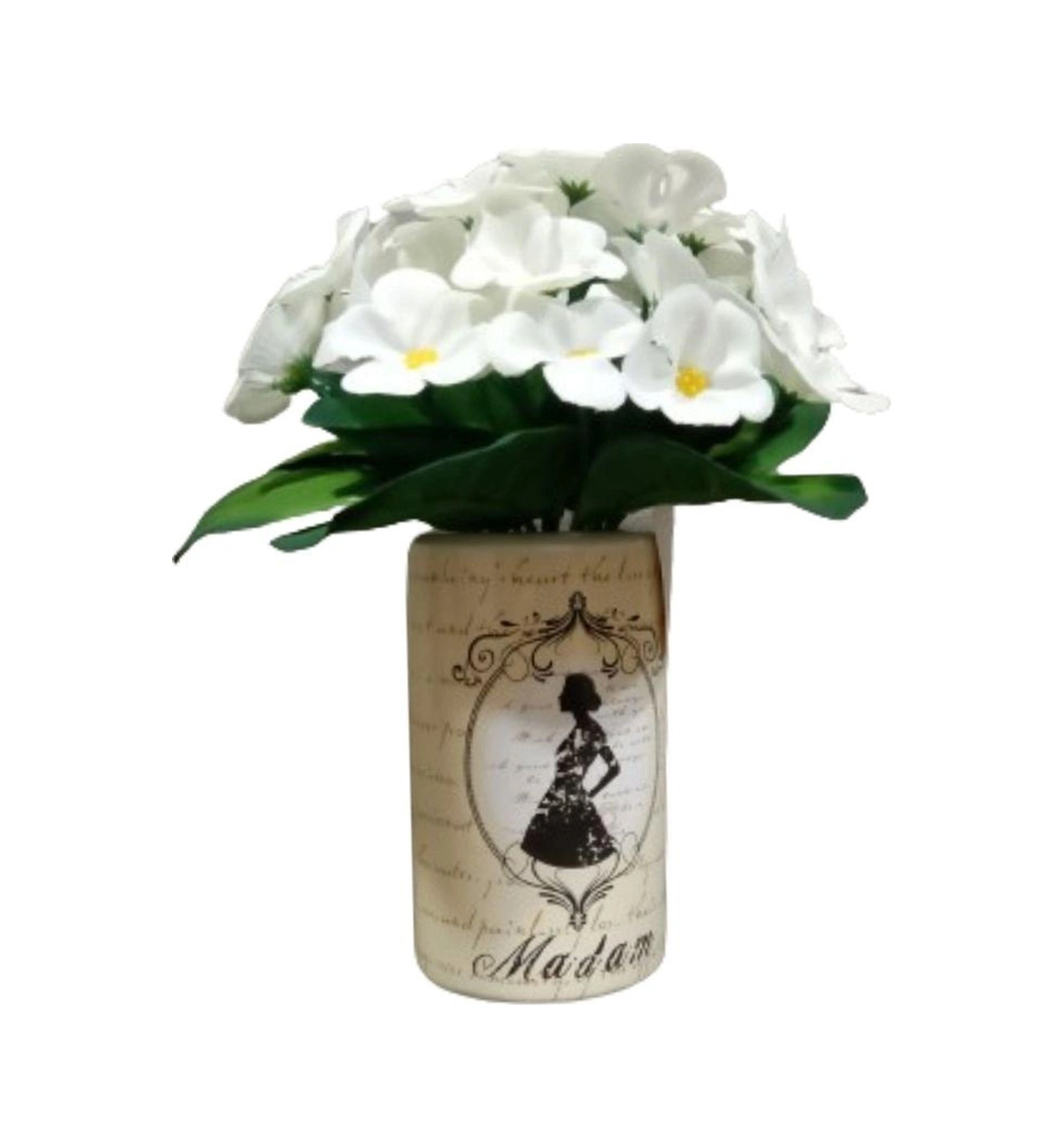 2 Adet Vazo Dahil,vazoda Çiçek,beyaz Yapay Çiçek,vazo Dekoratif Madam Desenli 7x7x16cm Çok Renkli