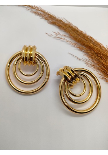 Sapphire Store Gold Renk 3 Halka Küpe Altın