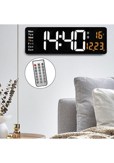 Suntek 15" USB İki Renkli Ekran ve Uzaktan Kumandalı Dijital Duvar Saati Turuncu