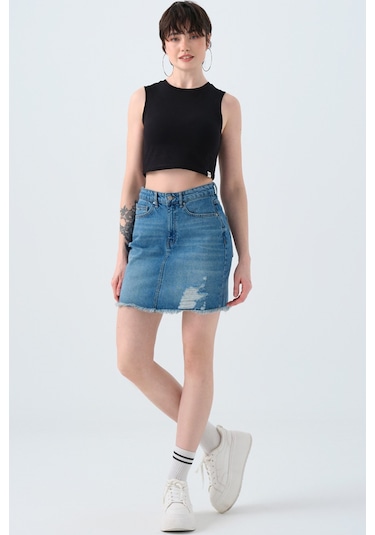 Loft Goddess Mid W Kadın Etek Lf2039813 Mavi