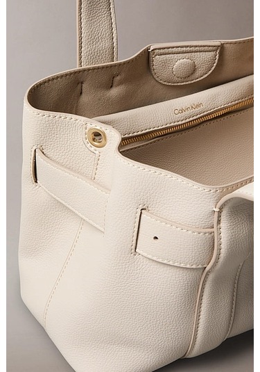 Kadın Tokalı Çıkarılabilir Askılı Mini Tote El Çantası - Krem Chateau