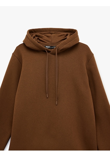 Koton Şardonlu Uzun Kollu Basic Kapşonlu Sweatshirt Kahverengi 6wam70015mk Kahve