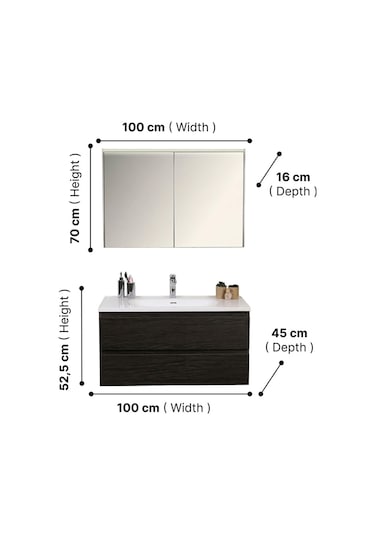 Kobos Lignum 100 Cm Banyo Dolabı Seti Watson Siyah