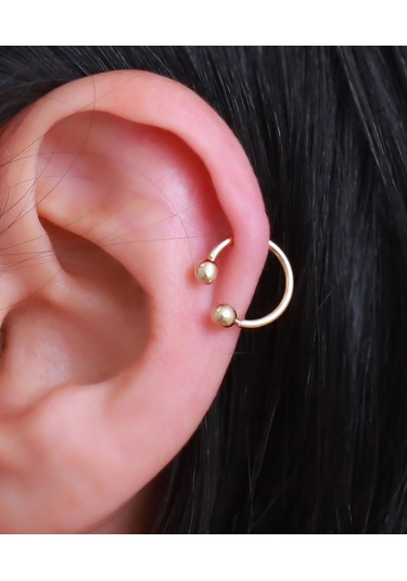 14 Ayar Altın Çift Toplu Halka Tragus Piercing Sarı Altın