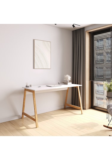 Lagomood Denge Çalışma Masası 120 Cm Beyaz Meşe Beyaz  -  Meşe
