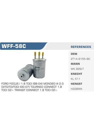 WINKEL WFF-58C Mazot Filtresi Transit Connect 02- 1.8 TDCI 90 Ps