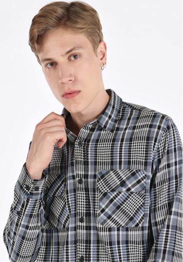 Colin's Colins Regular Fit Shirt Neck Ekoseli Erkek Mavi Uzun Kol Gömlek Cl1065946 Q1.v1 Ble Mavi