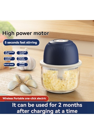 Elektrikli Sarımsak Doğrayıcı Gıda Doğrayıcı Kablosuz Mini Sarımsak Aletleri Mavi