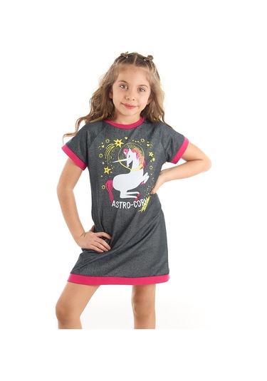 Denokids Mushi Astrocorn Kız Elbise Gri