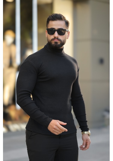 Ribac Boğazlı Balıkçı Triko Erkek Kazak 5'li Paket - Siyah-Beyaz-Bordo-Haki-İndigo Çok Renkli