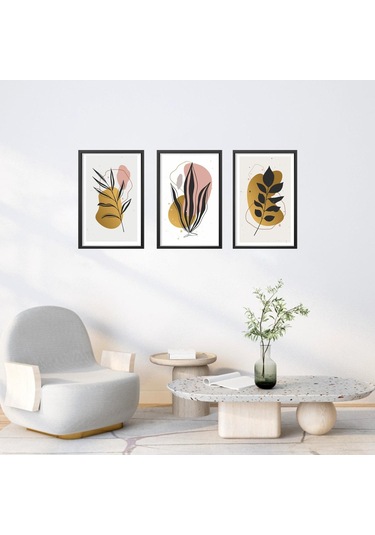 3'lü Gold Botanik Desen Foreks Tablo