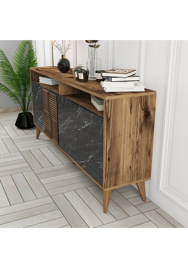 Milan 160cm Konsol - Ceviz / Siyah Mermer