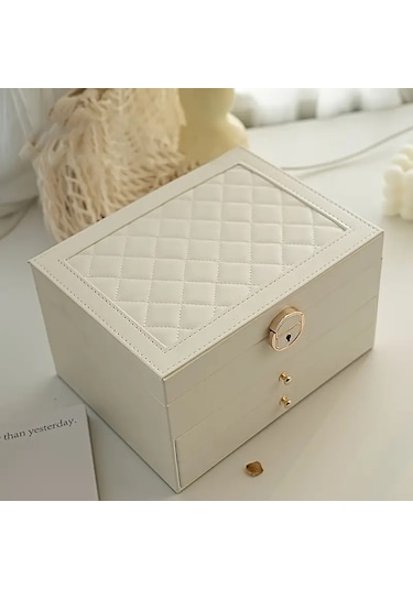 Kilitli Lüks Büyük Kapasiteli Takı Kutusu -beyaz