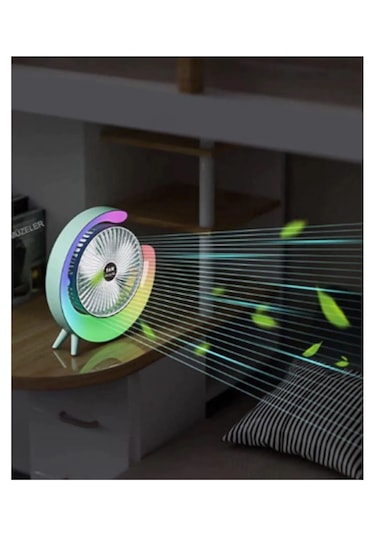 Masaüstü Vantilatör Usb Şarjlı Rgb Led Işıklı 3 Kademeli Fan