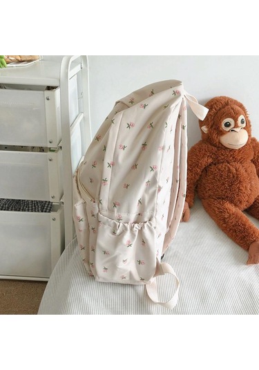 Kadınlar İçin Moda Çiçekli Sırt Çantası Su Geçirmez Sırt Çantası Genç Büyük Kapasiteli Öğrenci Okul Çantası Seyahat Kızlar White Beyaz