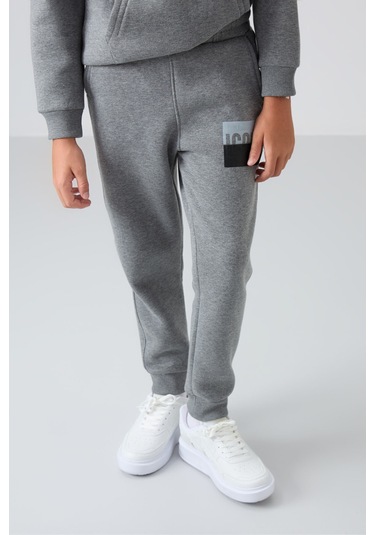 Tommy Life Gri Melanj Pamuklu Kalın İçi Tüylü Yumuşak Dokulu Standart Fit Baskılı Erkek Çocuk Eşofman Takım - Gri Melanj