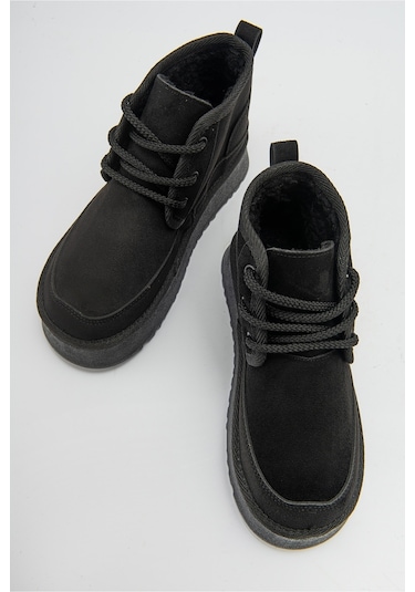 Luvishoes Ovela Siyah Kalın Taban Bağcıklı Kadın Spor Bot Siyah