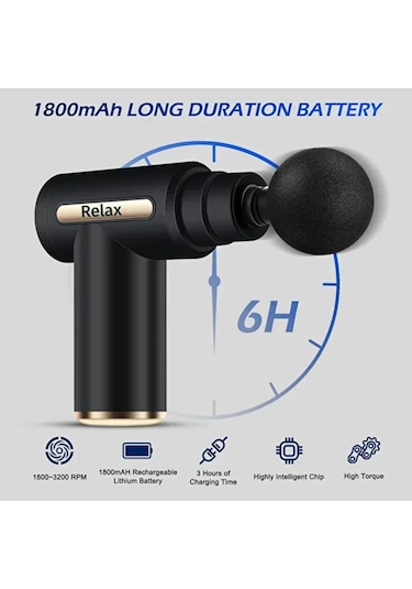 Relax 6 Kademeli Boyun Bel Sırt Bacak Ayak Mini Masaj Tabancası - Siyah