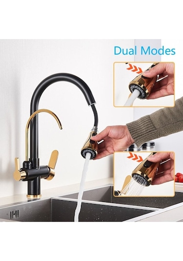 Mutfak Evye Bataryası Dual Flow Su Arıtma Çıkışlı Siyah Gold Smart Dokunmatik Yeni