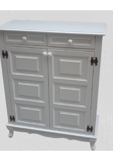 Bengi Ayakkabılık Kareli Çok Amaç Model Parlak Beyaz 2 Kapaklı