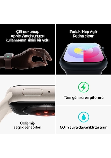 Apple Watch Series 9 GPS + Cellular 45 MM Alüminyum Kasa M/L Akıllı Saat (Apple Türkiye Garantili)