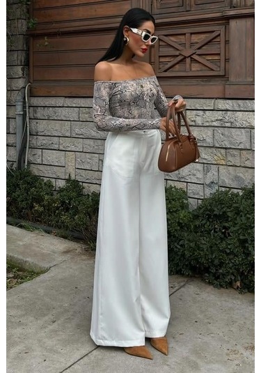 Modasize Bol Paça Palazzo Pantolon 0080 Ekru