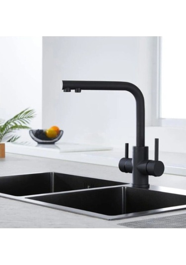 Paslanmaz Pirinç Arıtmalı Mat Siyah Eviye Bataryası Siyah