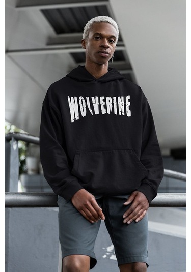 Sevbano Wolverine Karakter Baskılı Unisex Oversize Hoodie Siyah