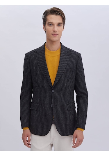 Kip Antrasit Desenli Modern Fit Yün Karışımlı Ceket Çok Renkli