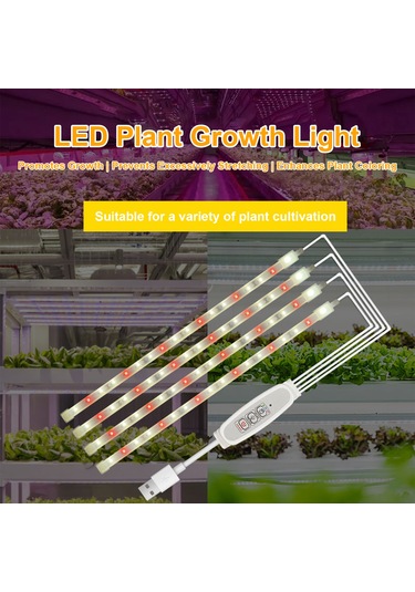 Vkemall Bitki Büyüme Lambası - 3 Kollu 100cm Kırmızı Sıcak Led Işık, 24 Saat Zamanlayıcı, 4 Parlaklık Seviyesi, Usb Güç