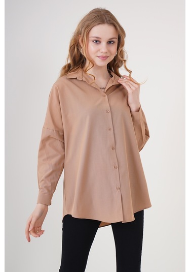 Bigdart 3900 Oversize Uzun Basic Gömlek - Camel 001