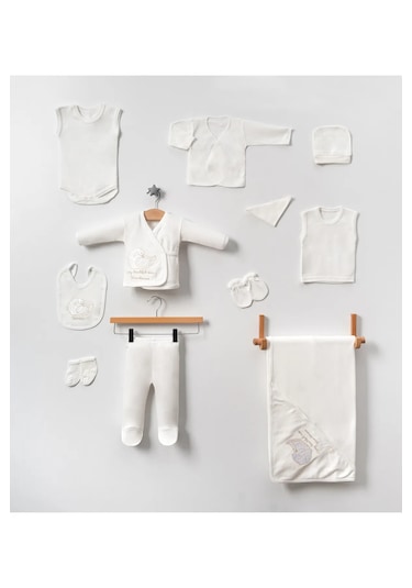 Webombinolo Unisex 11 Parca Yeni Doğan Hastane Çıkışı Zıbın Set Ekru