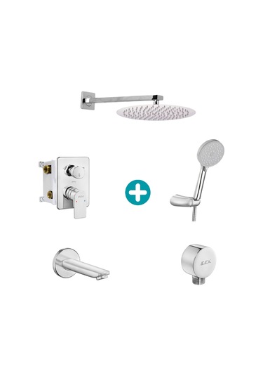 Eca Dalia Yuvarlak Ankastre Gömme Banyo Bataryası Duş Seti Tüm Parçalar Dahil 30x30 Krom