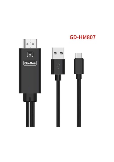 Go Des GD-HM807 Type-C HDMI 4K Kablo 180 cm Görüntü Aktarım Kablosu - Siyah ZORE-260171