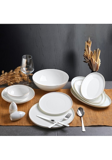 Bone China 55 Parça 12 Kişilik Yemek Takımı Gold